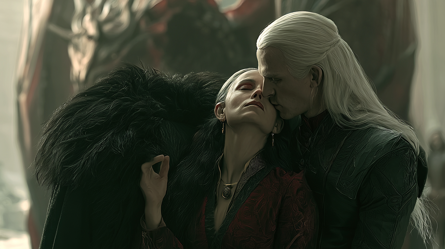 Aemond Targaryen kissing Alys Rivers goodbye