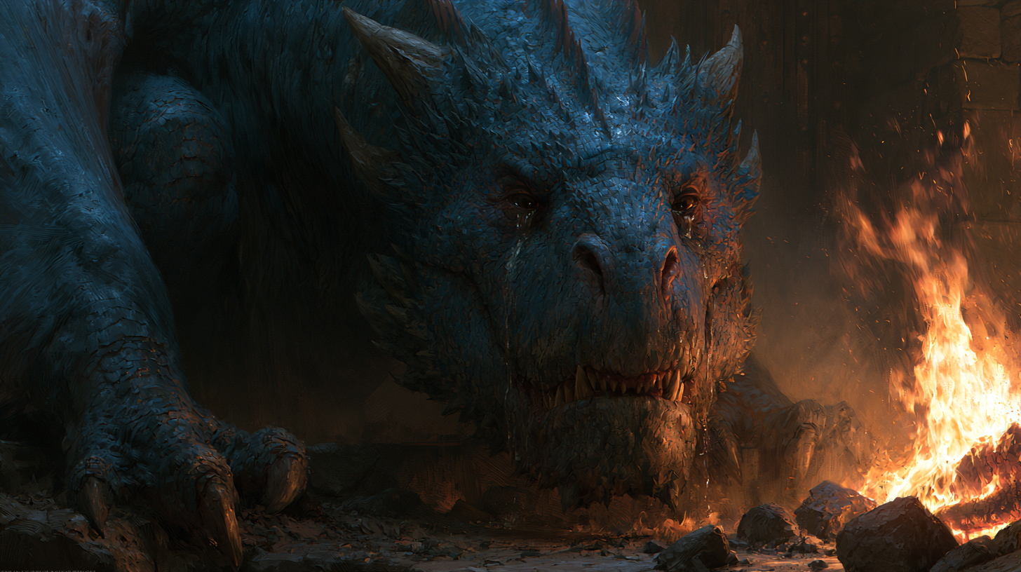 Dreamfyre resting near firelight in the Dragonpit